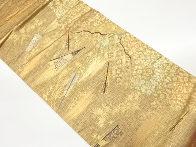 扇模様織出し袋帯